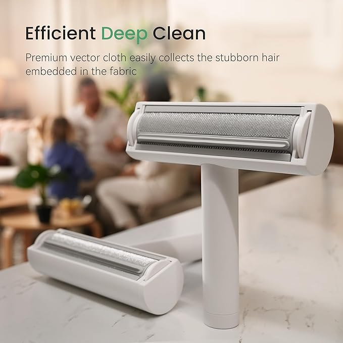 MoonRoller, Pet Hair Removal Tool with Detachable Handle and Cleaning Scraper, Reusable Cat and Dog Hair Remover for Couch, Carpet, Furniture, Car, Bedding, Blanket, Rug, and More