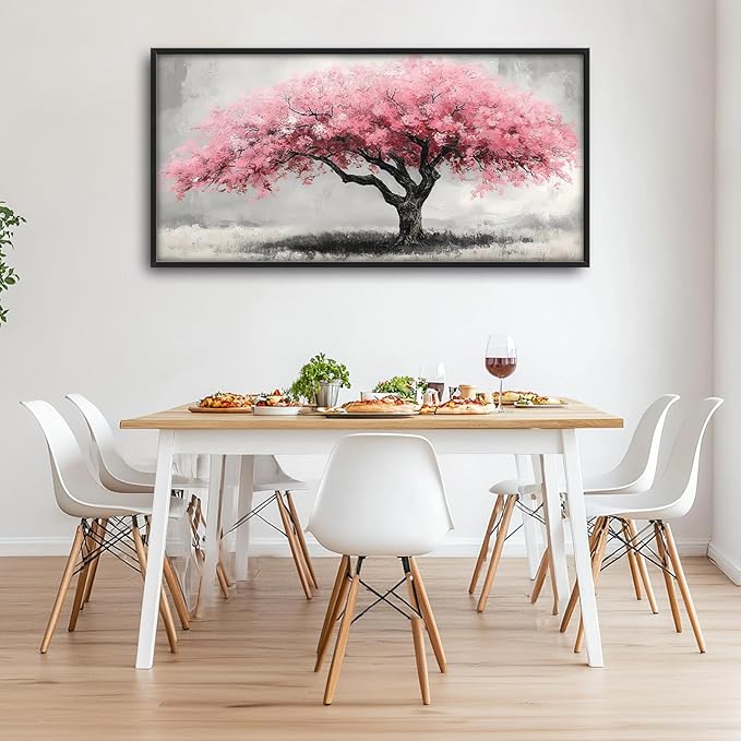 Extra Large Framed Pink Tree Wall Art,Abstract Tree of Life Wall Decor,Pink and Grey Pictures for Living Room,Canvas Print Painting Modern Artwork Bedroom Office Bathroom Home Decor 60L x30W