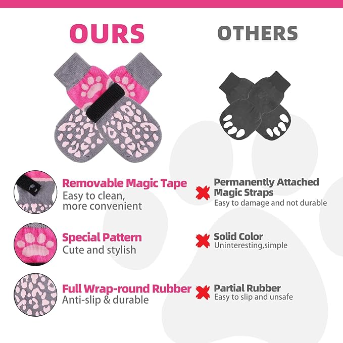 KOOLTAIL Dog Socks for Hot/Cold Pavement to Prevent Licking Paws Scratching,Anti Slip Pet Boots&Paw Protector for Hardwood Floor,Traction Control Grip Booties for Small Medium Large Senior Dogs PinkXS