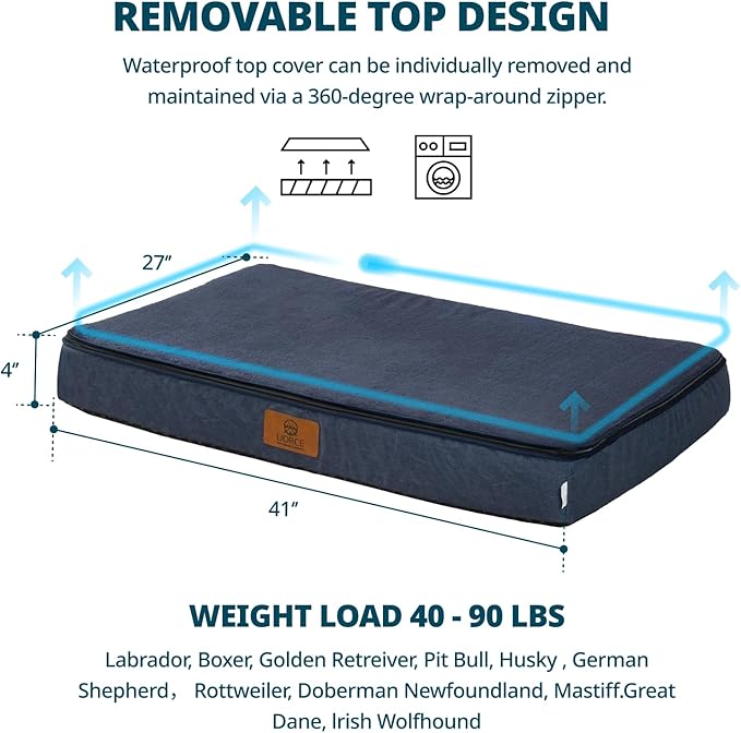 Memory Foam XL Dog Bed - 4” Thick Orthopedic Beds for Extra Large Dogs - Waterproof Dog Bed with Removable Washable Cover & Wrap-Around Zipper - Ultimate Comfort and Easy Maintenance