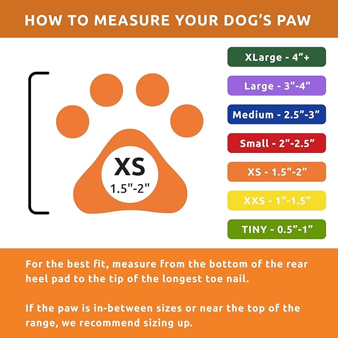 PawZ Rubber Dog Boots for Paws up to 2", 24 Total (2 Packs of 12) - All-Weather Dog Booties for Hot Pavement, Snow, Mud, and Rain - Waterproof, Anti Slip Dog Socks - X-Small, Orange