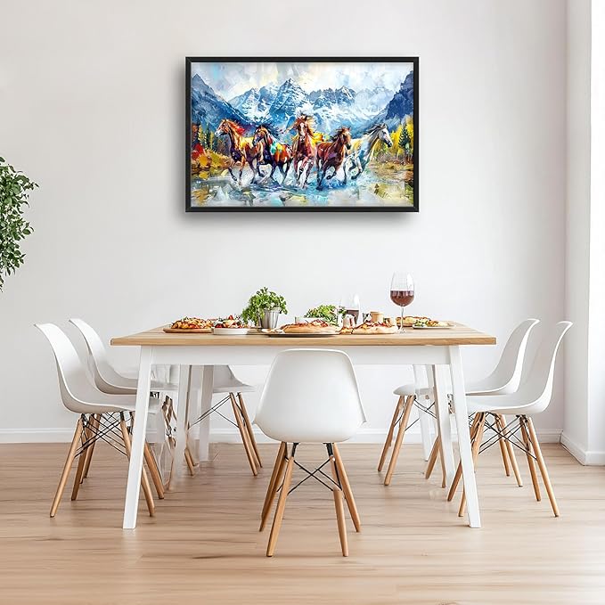 Horse Large Wall Art Running Horses Pictures Colorful Horse Mountain Landscape Wall Decor Wild Animal Nature Canvas Print Painting Artwork for Bathroom Living Room Bedroom 36L" x 24W"
