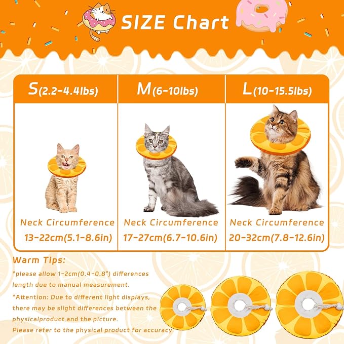 Cat Cone Collar Soft, Adjustable Cat Recovery Collars for Small Medium Large Cats, Cute Donut E Collar After Surgery, Anti-Lick Wound Healing Elizabethan Collar for Kittens(Orange, Large)