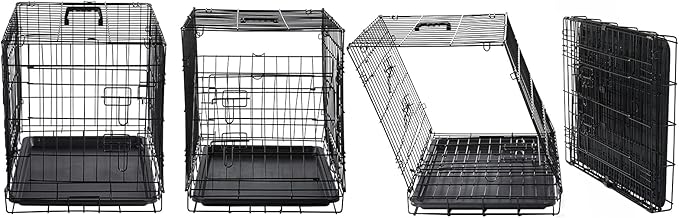 DONORO Dog Crates for Small Size Dogs Indoor Double Door Dog Kennels & Houses for Puppy and Cats, Collapsible Metal Contour Dog Cages (Brown, 24.0" L x 18.0" W x 20.0" H)