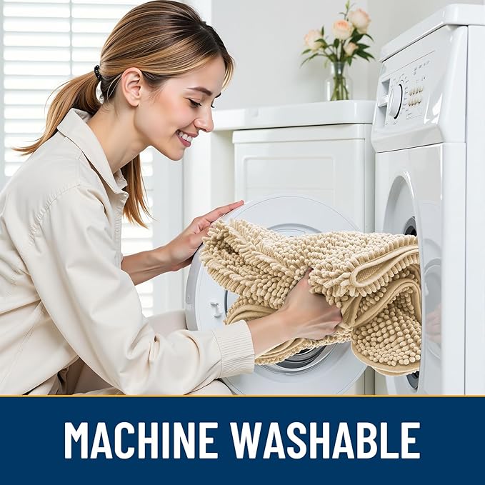 Smiry Dog Door Mat for Muddy Paws 30x17, Absorbs Moisture and Dirt Doormat, Non-Slip Washable Quick Dry Chenille Front Door Mat Indoor Entrance, Entryway Carpet for Inside Floor, Beige