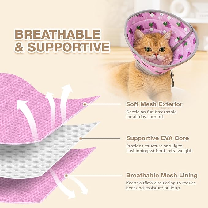 Avont Cat Cone Collar Soft to Stop Licking, Adjustable Foldable Lightweight Kitten Recovery Collar After Surgery for Small Dogs, Elizabeth Cone of Shame Alternative -Grape(M)