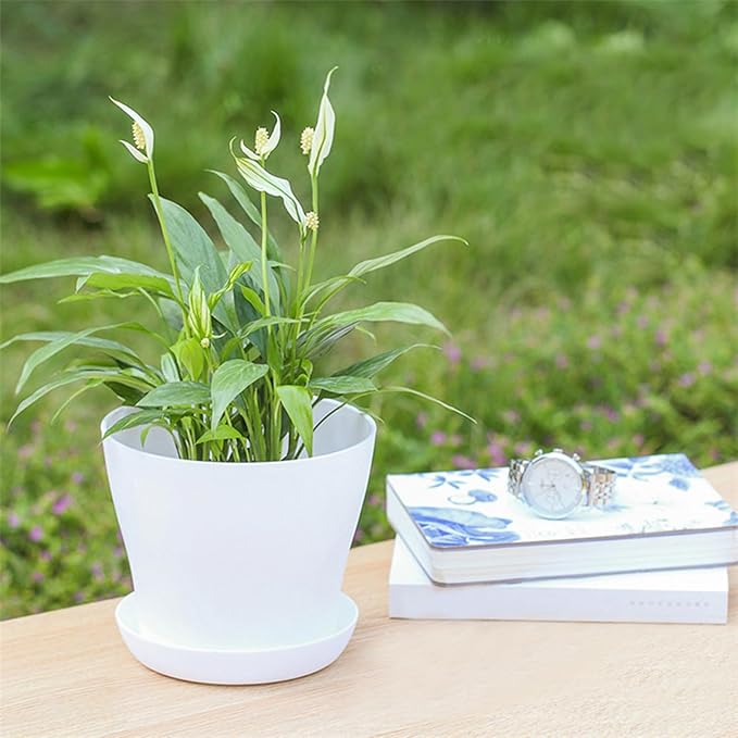 50 Pack 4 Inch Plant Pots Bulk Small Plastic Planters Pots with Drainage Holes Flower Pot for Succulent, Cactus, Herb, African Violet (50pcs-White, 4Inches)