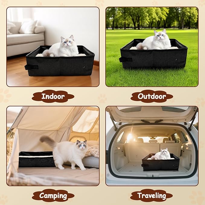 Portable Litter Box for Cats, Folding Cat Litter Box Waterproof, 15.75 * 11.82 * 3.94 Inches, Pet Essentials for Traveling & Camping, Indoor & Outdoor - Green