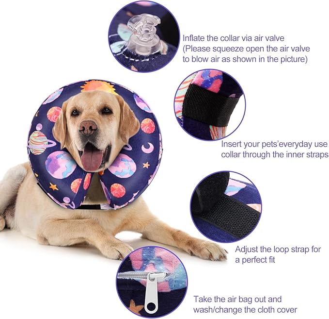 CuteBone Inflatable Soft Dog Cone with Removable Fleece Covers for Small/Medium/Large Dogs and Cats After Surgery GWB11S