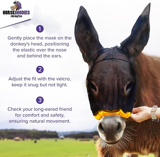 Donkey Fly Mask with Long Ears (Aqua) Made in USA - Mule Fly Mask with Ears Protection from Insects and Bugs, Small Donkey Soft Mesh Fabric with Adjustable Fastener, Face Cover Supplies for Donkeys