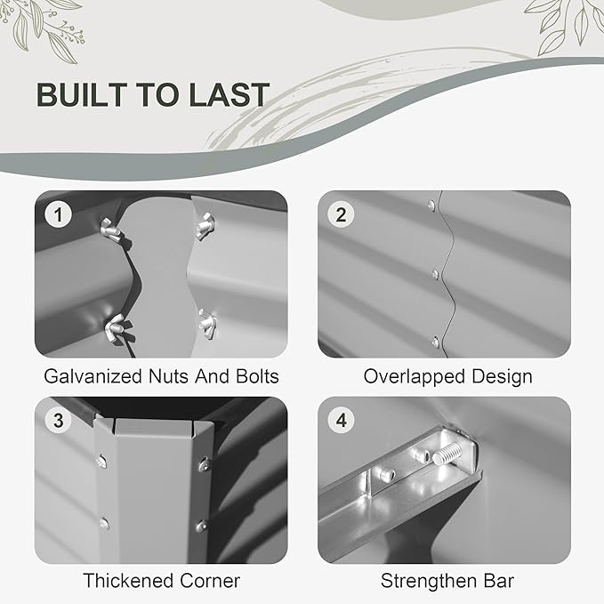 Domi Galvanized Raised Garden Bed, 8x4x1Ft Thickening Metal Planter Box for Vegetables Bottomless for Backyard Outdoor, 1" Deep w/ 228 Gallon Capacity - Silvery