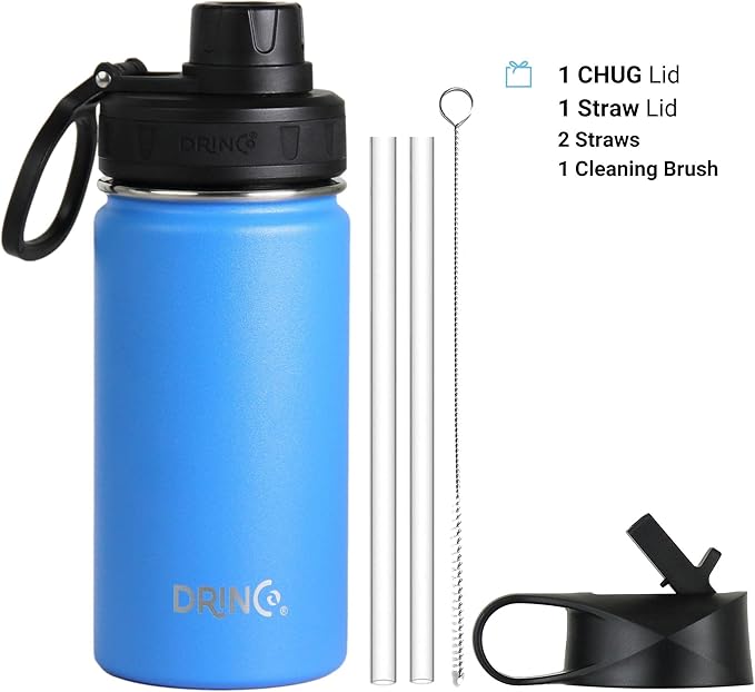 DRINCO Stainless Steel Water Bottle Spout Lid Vacuum Insulated Double Wall Water Bottle Wide Mouth (40oz 32oz 22oz 18oz 14oz) Leak Proof Keeps Cold or Hot (14 oz, 14oz Royal Blue)