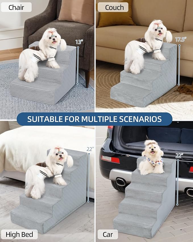 Dog Stairs for Small Dogs,13" H,3-Step Dog Steps for Bed and Couch with High Density Foam,Non-Slip Pet Steps for Doggy and Cat,Pet Stairs with a Washable Cover,Grey