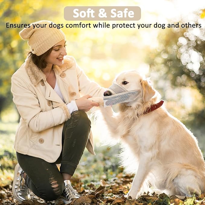 Crazy Felix Nylon Dog Muzzle for Small Medium Large Dogs, Air Mesh Breathable and Drinkable Pet Muzzle for Anti-Biting Anti-Barking Licking (XL, Beige)