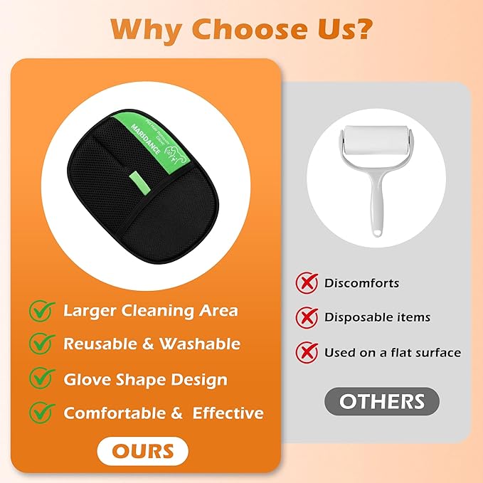 Pet-Hair-Removal-Glove 2Pcs, Double-Sided-Pet-Grooming-Glove Reusable Cat & Dog Hair Remover Mitt for Couch,Furniture,Carpet, Car Seat Electrostatic-Pet-Hair-Remover Efficient Pet-Hair-Cleaning-Glove