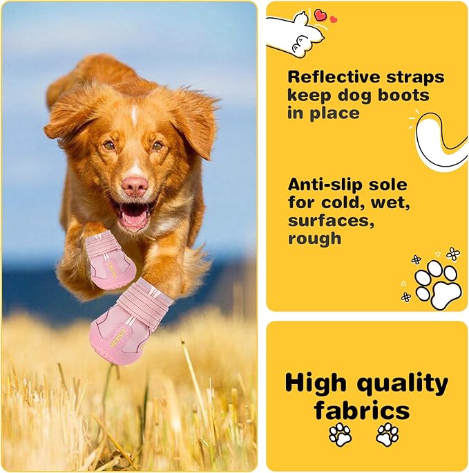 Hcpet Dog Shoes, Dog Boots for Small Dogs, Breathable Medium Dog Booties Paw Protector for Summer Hot Pavement, Winter Snowy Day, Outdoor Walking, Indoor Hardfloors Anti Slip Sole Pink Size 5