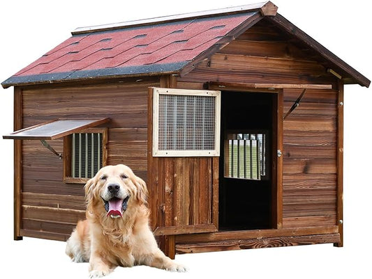 Dog House Outdoor, Solid Pine Wood Dog House with Waterproof Roof, Warm Spacious Pet House, Heavy Duty Animal Shelter for Large Breed Weatherproof, 4XL