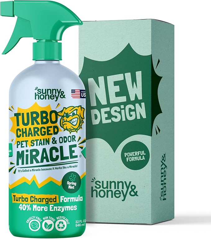 Sunny & Honey Enzyme Carpet Cleaner Spray - 32 Fl Oz, Spring Mint - Pet Urine Remover & Odor Eliminator - Stain Remover