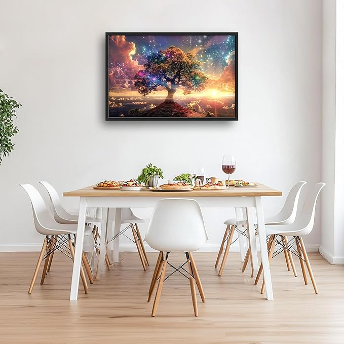 Tree Sunrise Large Wall Art Tree of Life Pictures Foggy Mountain Landscape Wall Starlight Nature Decor Canvas Print Painting Artwork for Bathroom Living Room Bedroom 36L" x 24W"