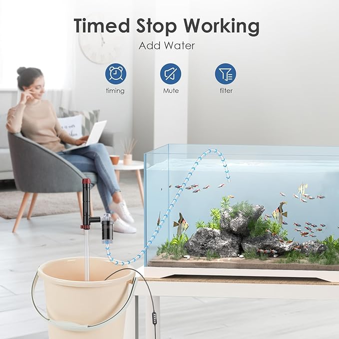 AKKEE Aquarium Vacuum Gravel Cleaner, 36W Fish Tank Gravel Cleaner Vacuum for Water Changer 8 in 1 Multifunctional with Timed Off Waterproof Wash Sand Water Filter Circulation Aquarium Vacuum Cleaner