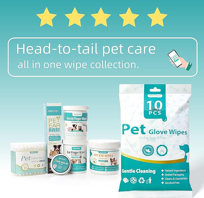 Dental Care Finger Wipes 120 Counts,Teeth Cleaning Finger Wipes for Dogs & Cats,Reduces Plaque & Supports Oral Freshness, Small Animal Stain Removers, Coconut Scent