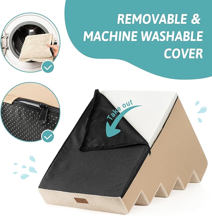 Dog Stairs for Small Dogs, 5 Tier Wider Pet Stairs for High Beds, 23.6" H Non-Slip Dog Steps for Old Cats, Puppies, Small Medium Dogs, 29.5x19.7x23.6 inch, Beige