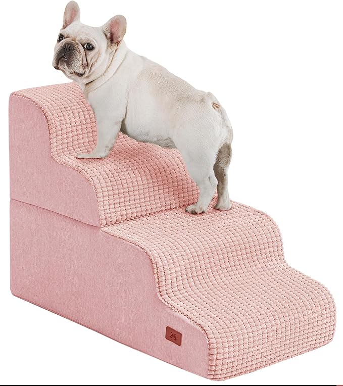 Dog Step for Bed, Dog Stair 4-Step 35D Pet Stair 19.7" H for High Bed or Sofa Non-Slip Balanced Pet Step Indoor, Pink