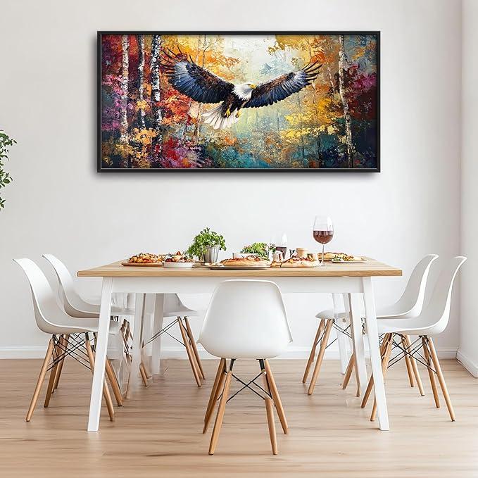 Extra Large Framed Bald Eagle Wall Art,Abstract Colorful Forest Wall Decor,Autumn Fall Forest Pictures for Living Room,Canvas Print Painting Modern Artwork Bedroom Office Home Decor 60L x 30W
