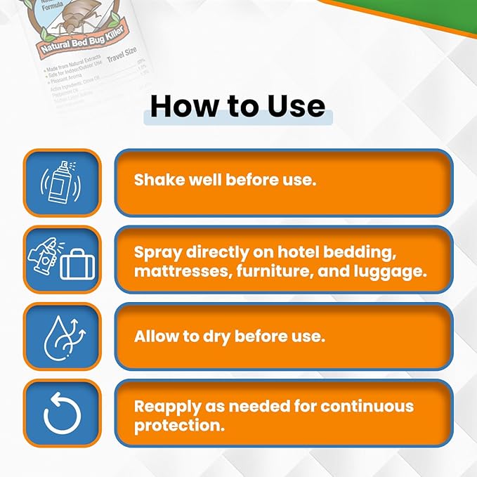 Natural Bed Bug Killer – 3 Pack (3oz Each) Travel Spray – Non-Toxic, TSA Safe, Child & Pet Friendly Formula for Airbnb, Luggage, Hotels, Rideshare, and Work Trips