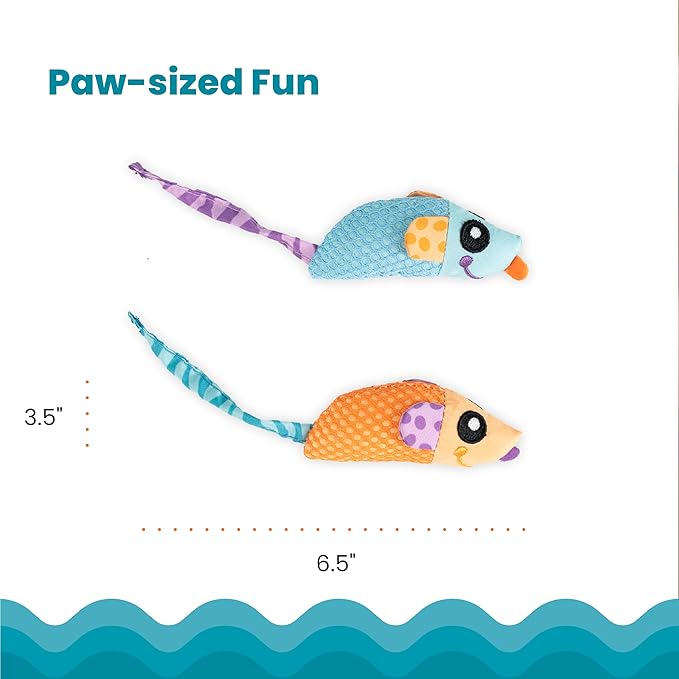 Catstages Catnip Chew Mice 2 Pack– Interactive Dental Cat Chew Toy that Helps Clean Teeth, Mouse, Multicolored