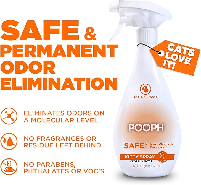 POOPH® LITTERIZER™ + Kitty Spray Bundle – Fragrance-Free Odor Eliminator for Litter & Cat Areas, Absorbs Moisture, Non-Toxic, No Harsh Chemicals, Patented Technology for Everyday Use