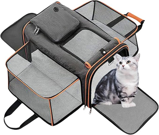 Cat, Dog Carrier for Pets Up to 20 Lbs,Sides Expandable Pet Carrier Bag Large Mesh Safe,Airline Approved Animal Carrier,Soft Sided Collapsible Pet Travel Carrier,Foldable Portable Pet Home (Orange)