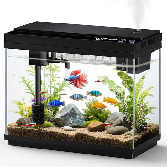 Fishkeeper 2.3G Smart Aquarium - Ultra Clear Glass Fish Tank w/Auto Timer 8-Color RGB Lights, 4-in-1 Self-Cleaning Silent Water Pump, Aromatherapy, Temperature Display, Perfect for Desktop Decor