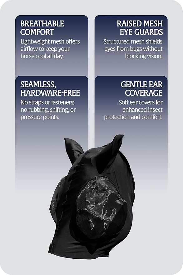 Equinavia Bug Out Fly Mask | Against Flies, Insects, UV Rays - Black - Warmblood