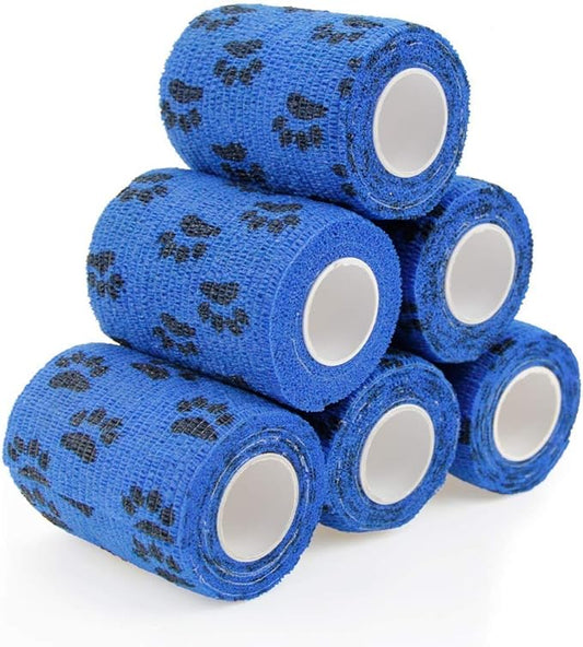 AUPCON Vet Wrap Cohesive Bandages Bulk Self Adhesive Bandage Wrap Self Adherent Wrap Non-Woven for Dogs Pet Animals & Ankle Sprains & Swelling (3 Inch Blue Claw)