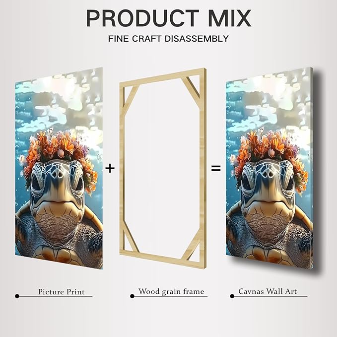 Wivsev Sea Turtle Canvas Wall Art,Under Sea Wall Art,Sea Life Pictures Wall Decor,Ocean Animal Painting for Bathroom,Living Room,Bedroom (12" x 18" x 3 pcs)