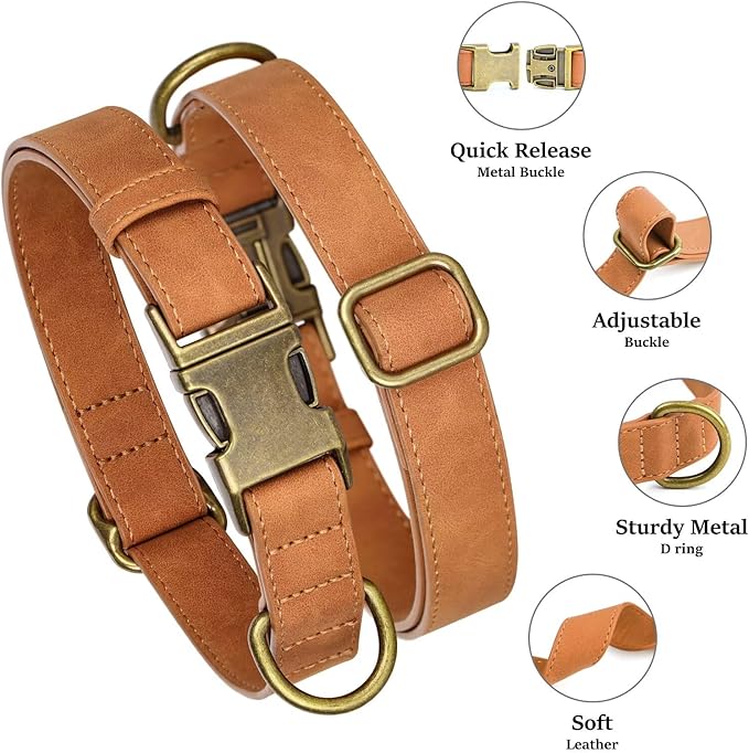Didog Soft PU Leather Dog Collar, Stylish Quick Released Dog Collars for Small Dogs, Easy Clean Adjustable Pet Collar for Daily Walking, Light Brown, S Fit 10-16" Neck