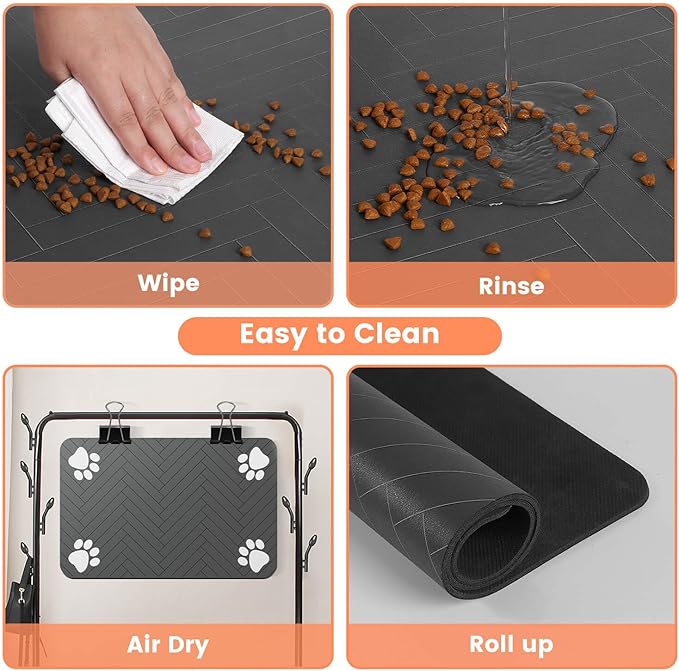 Pet Feeding Mat-Absorbent Pet Placemat for Food and Water Bowl, with Waterproof Rubber Backing, Quick Dry Water Dispenser Mat for Dog and Cat (16"x24", Coffee)