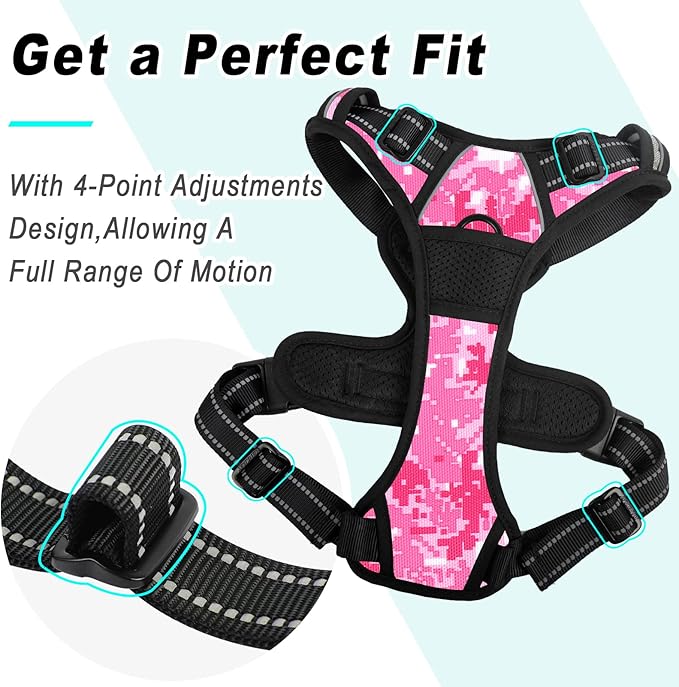 BARKBAY No Pull Dog Harness Large Step in Reflective Dog Harness with Front Clip and Easy Control Handle for Walking Training Running(Pink camo,L)
