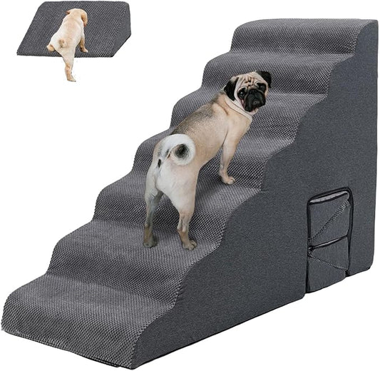 Dog Stairs for High Beds 30-36 inches Tall, 7-Step Pet Stairs/Steps for Small Large Dogs, 30D Foam Pet Steps/Ramp/Ladder for High Bedsides, with 4pcs Dog Ramp for Stairs, Dark Grey