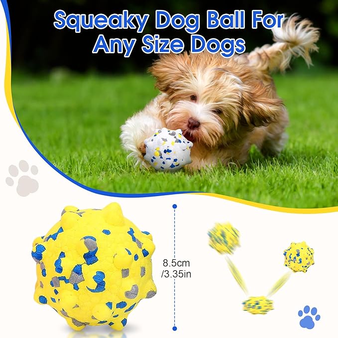 VINGVO Large Dog Balls Tennis Ball Toys 4 PCS Dogs Toys for Aggressive Chewers, 3" Teething Chew Toys Water Floating Ball Toy Bouncy Fetch Balls for Large Medium Small Dog and Puppies (4 Spiked)