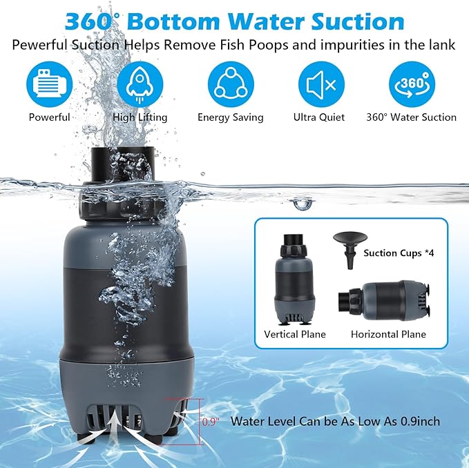 hygger 24V DC Aquarium Water Pump, 925GPH 35W 11.5FT Submersible Pump With Controller, Water Fountain Pump with 3 Nozzles for Fish Tank, Pond, Aquarium, Statuary, Hydroponics