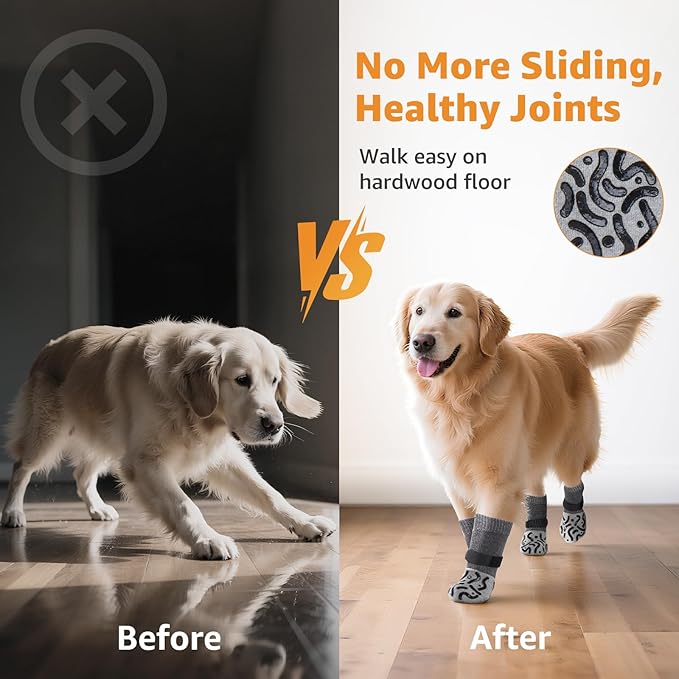 Double Sides Non-Slip Dog Socks to Prevent Licking Paws - Strong Traction for Hardwood Floors, Senior Dogs, Paw Protector, Dog Socks with Grippers - Size Small