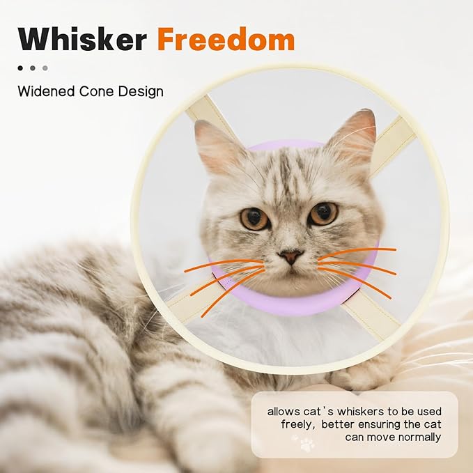 Cat Cone Collar Soft- Adjustable Comfortable Air Mesh Recovery Cone After Surgery to Stop Licking and Scratch, Alternative to Plastic Elizabethan Collar for Cat, Whiskers Freedom (Purple, XS)