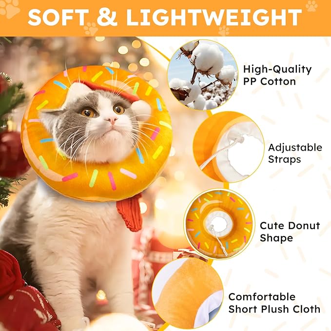 Cat Cone Collar Soft, Cat Recovery Collar for Wound Healing Cute Donut Adjustable Kittens Cones to Stop Licking Comfortable Lightweight Neck Elizabethan Collars for Cats Kittens After Surgery