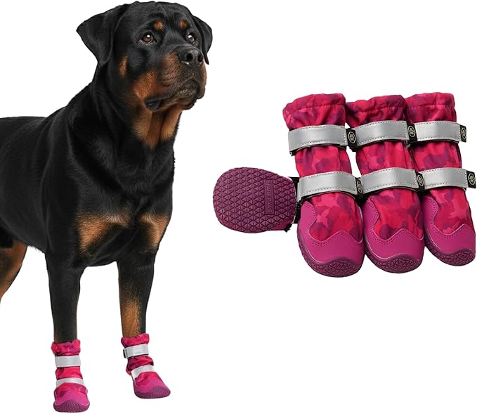 Spark Paws Dog Shoes, Waterproof Dog Boots for Medium to Large Dogs, Non Slip, Breathable Dog Booties and Paw Protectors - 4PCS Doggie Hiking Boots with Reflective Straps, Pink Camo, Size 8