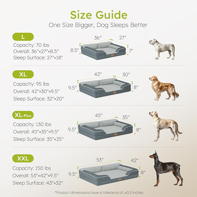 XXL Dog Bed for Extra Large Dogs, Giant Orthopedic Dog Beds with Cooling Gel Memory Foam, Waterproof Pet Bed with Removable Washable Cover, 53" Pet Sofa Bed Velvet with Bone Toy, Dark Gray