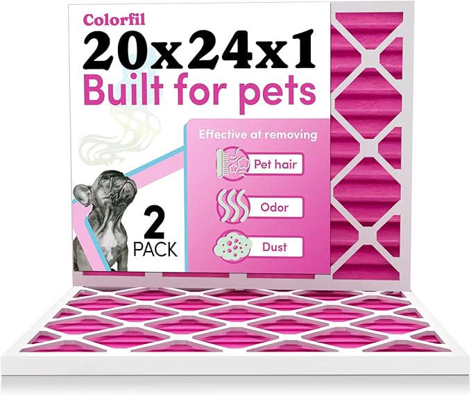Colorfil 20x24x1 Air Filter (2-Pack) | Made in the USA | Color Changing | Remove Cat and Dog Odor | MERV 8 for Pet Hair Dander and Dust | 19.5"x23.5"x0.75" Exact Size