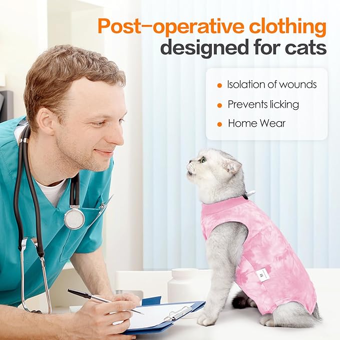 Cat Recovery Suit After Surgery, Cat Recovery Wear for Abdominal Wounds Cat Onesie Cone E-Collar Alternative,Pink M