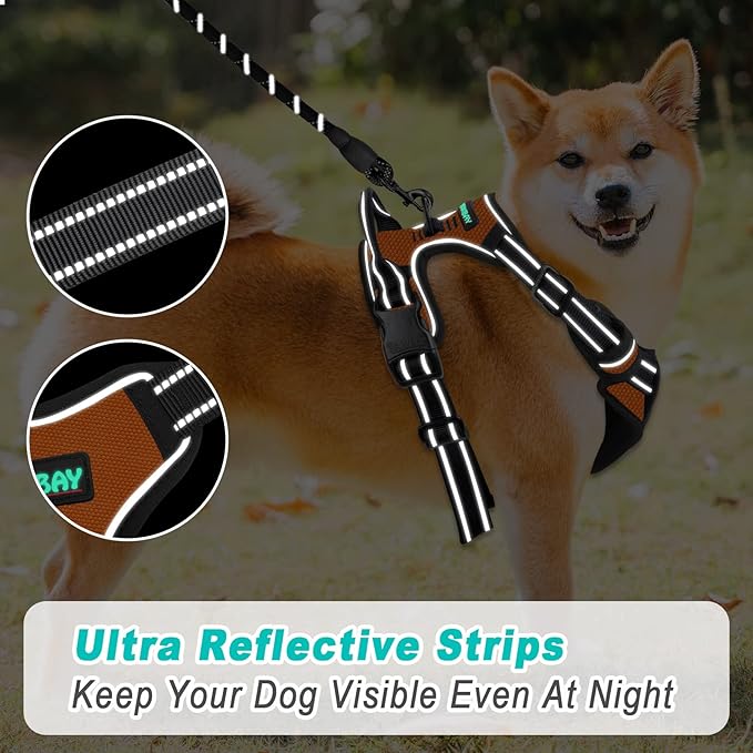 BARKBAY No Pull Dog Harness Large Step in Reflective Dog Harness with Front Clip and Easy Control Handle for Walking Training Running(Orange,S)